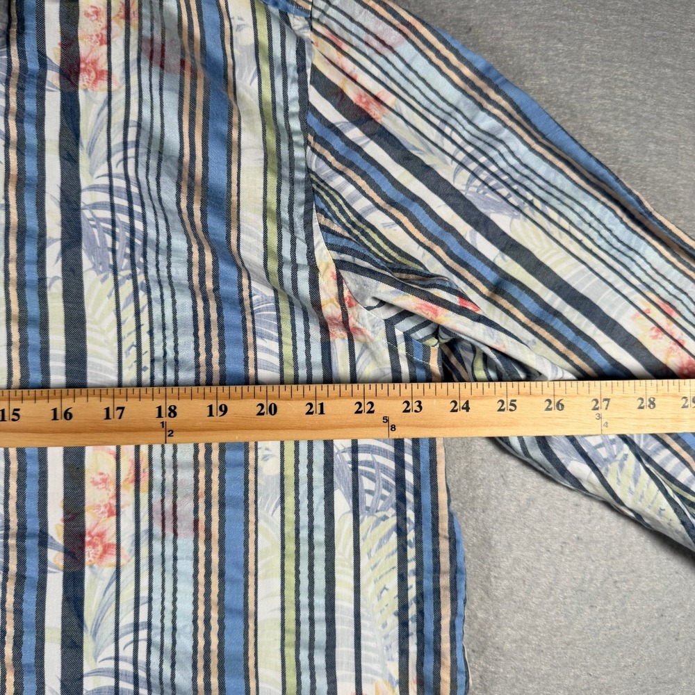 Tommy Bahama Mens XL Blue Striped Tropical Floral Long Sleeve Button Front Shirt - Picture 5 of 12